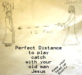 The perfect distance to play catch with your old man Jesus